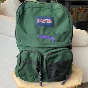 Vintage Jan sport 90’s Y2K green backpack canvas purple accents multiple pockets